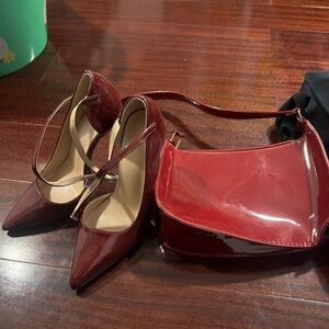 Chic Burgundy Women's Heels and Bag Set